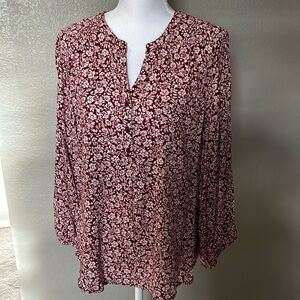 Market & Spruce Women’s Red Print Rayon Bouse 3/4 elastic sleeve, size Large